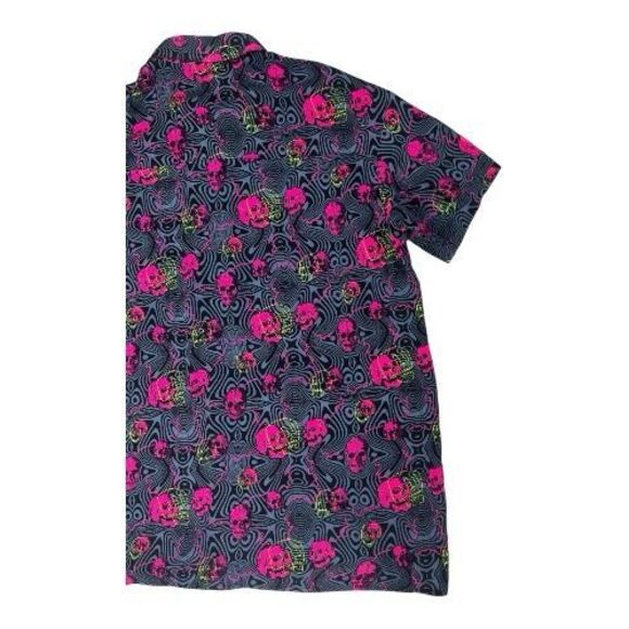 Vitriol Caedia Skull Lightning Pink Grey Women Shirt Size M Button-Up Punk Rock - Picture 8 of 14
